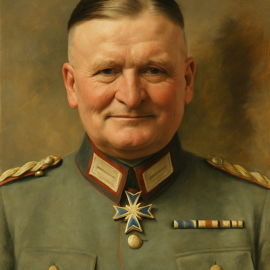 Colorized painterly portrait of Kurt von Hammerstein-Equord in Reichswehr uniform, Pour le Mérite at the collar.